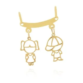 Pingente De Ouro 18k Canga 2 Filho / Filha