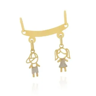 Pingente De Ouro 18k Canga 2 Filho(S) / Filha(S)