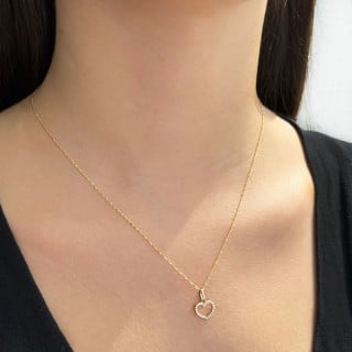 Pingente de ouro 18k coração vazado cravejado com pedras zircônias