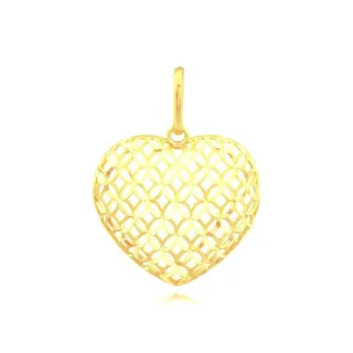 Pingente de ouro 18k coracao com flores vazadas medio P3561