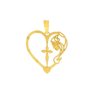 Pingente de ouro 18k coração com Nossa Senhora