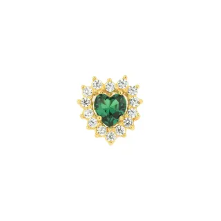Pingente de ouro 18k coração pedra verde central
