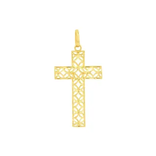 Pingente de ouro 18k cruz com detalhes frente e verso