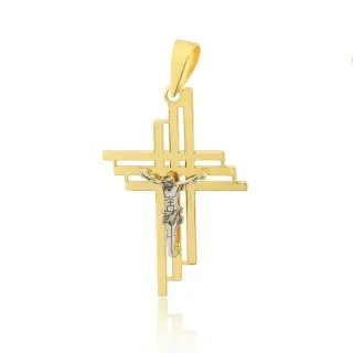 Pingente de ouro 18k cruz vazada com Jesus Cristo