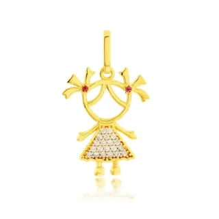Pingente de ouro 18k filha menina cravejado de zircônias frente