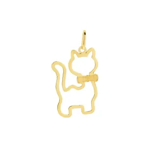 Pingente de ouro 18k gato de gravata borboleta 