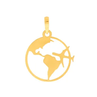 Pingente de ouro 18k globo e avião