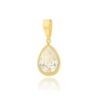 Pingente de ouro 18k gota toda em ouro com pedra de zircônia