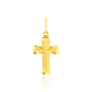 Pingente de ouro 18k masculino / feminino cruz em relevo pequena foto frontal 