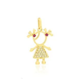 Pingente de ouro 18k menina cravejada 
