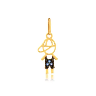 Pingente de ouro 18k menino filho com zircônias azuis 