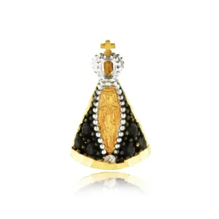 Pingente de ouro 18k Nossa Senhora Aparecida com safiras pequena