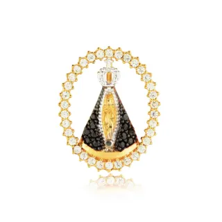 Pingente de ouro 18k Nossa Senhora Aparecida com zircônias