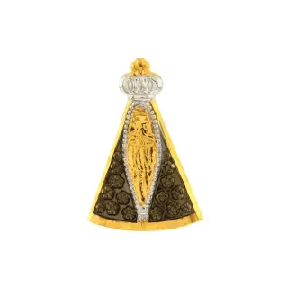 Pingente de ouro 18k Nossa Senhora Aparecida média face em ródio