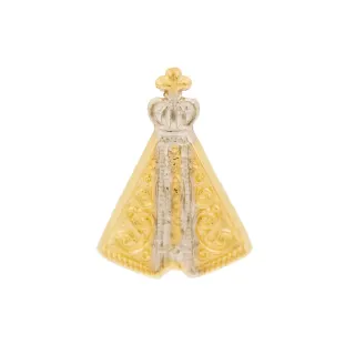 Pingente de ouro 18k nossa senhora aparecida ródio branco