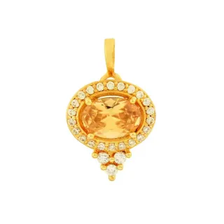 Pingente de ouro 18k oval zircônia citrino 