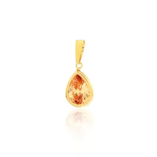 Pingente de ouro 18k pedra zirconia gota cor citrino foto frontal