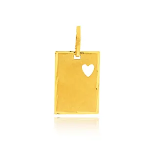 Pingente de ouro 18k Placa retangular com coração vazado