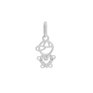 Pingente de ouro branco menino coração cravejado