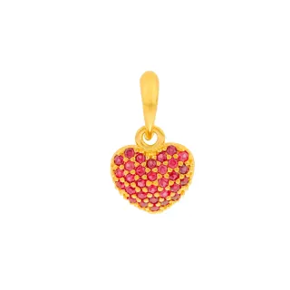 Pingente de ouro coração com pedras vermelhas