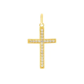 Pingente de ouro cruz ouro 18k cravejado pedras