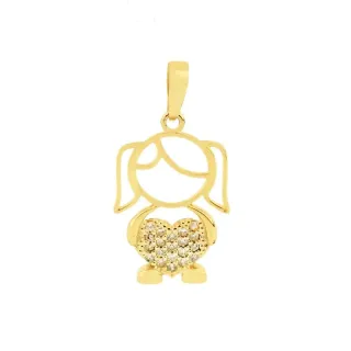 Pingente de ouro menina 18k coração cravejado G