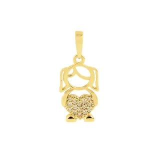 Pingente de ouro menina 18k coração cravejado P