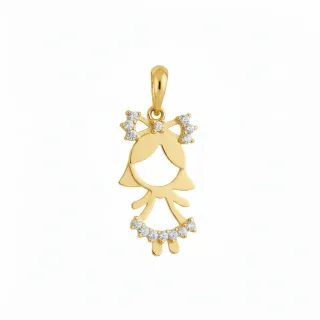Pingente de ouro menina 18k laço cravejado