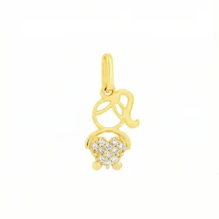 Pingente menina filha ouro 18k coração cravejado