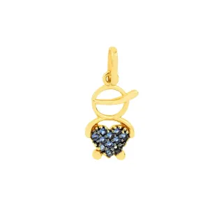 Pingente de ouro menino 18k coração pedras azuis