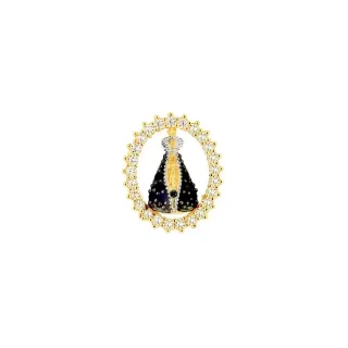 Pingente de ouro Nossa Senhora Aparecida cravejado arco XII