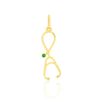 Pingente estetoscópio de ouro 18k pedra verde Medicina