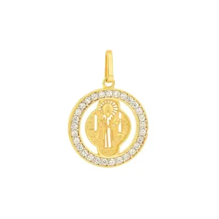 Pingente Medalha de São Bento ouro 18k cravejada