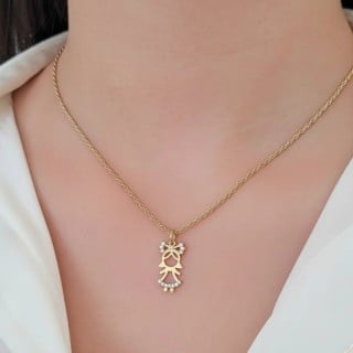 Pingente de ouro menina 18k laço cravejado
