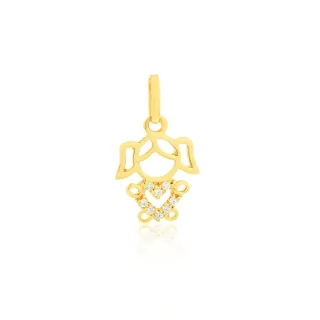 Pingente menina de ouro 18k cravejado Heart