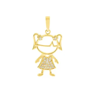Pingente menina de ouro 18k filha com pedras
