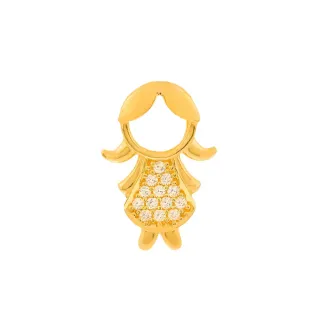 Pingente menina de ouro 18k vestido com pedras