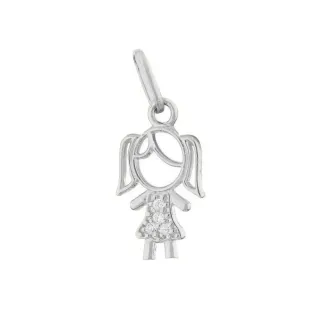 Pingente menina de ouro branco 18k cravejada