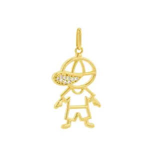 Pingente menino de ouro 18k boné em zircônias 