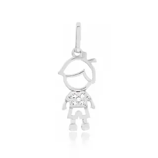 Pingente menino de ouro branco 18k cravejado