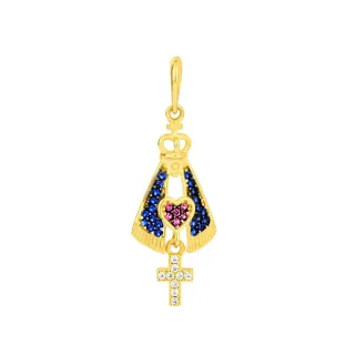 Pingente Nossa Senhora ouro 18k cruz e coração