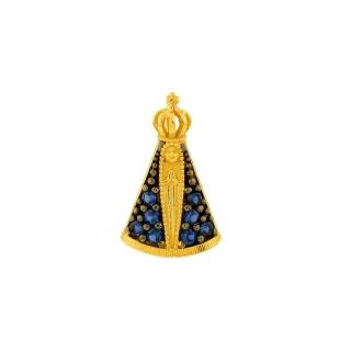 Pingente Nossa Senhora ouro 18k manto pedras azuis