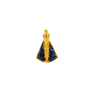 Pingente Nossa Senhora ouro 18k manto pedras azuis P