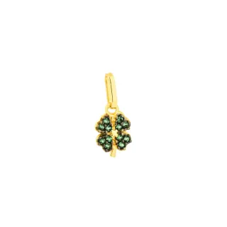 Pingente trevo da sorte ouro 18k cravejado verde