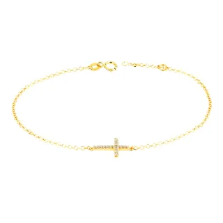 Pulseira de ouro 18k feminina com pingente cruz