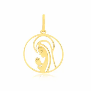 Pingente Nossa Senhora Aparecida ouro 18k redonda XVI