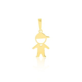 Pingente menino de ouro 18k boné polido