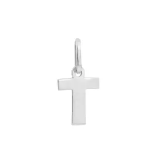 Pingente letra T de ouro branco 18k lisa