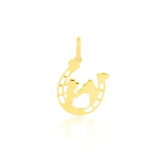Pingente de cavalo com ferradura menina ouro 18k