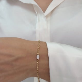 Pulseira de ouro 18k com Moissanite oval portuguesa